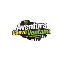 Logo with text 'Aventura Cueva Ventana Una Experiencia Taína' over map silhouette.