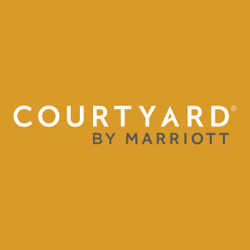 Courtyard by Marriott logo on an orange background.